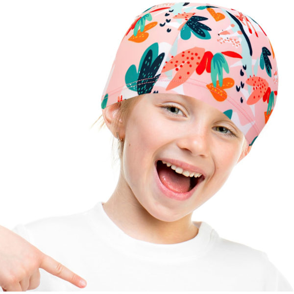 Badmössa för flickor, polyester, söta badmössor för flickor i åldern 3-10 år, lång