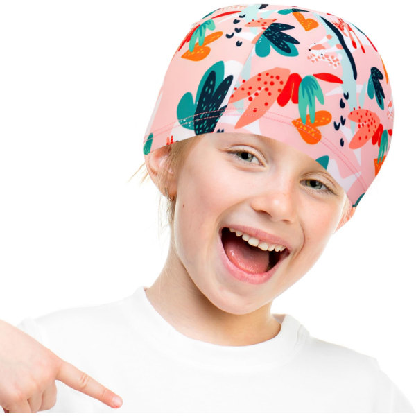 Jentesvømmehette Barn Polyester Svømmehetter Stoff Jentesvømmehetter Søt Svømmehette for Jenter Alder 3-10 År Lang