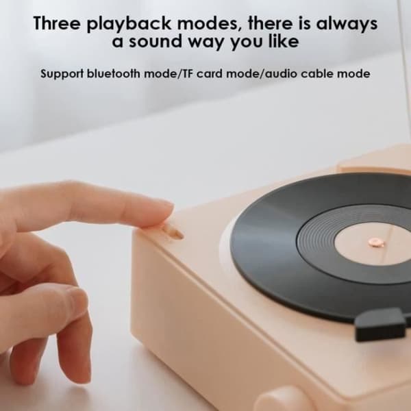 MARSEE Bluetooth-klokkehøyttaler, vinylplatespiller, retro stereolyd Bluetooth-høyttaler