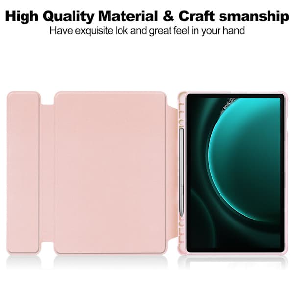 Kotelo Samsung Galaxy Tab S9 FE Plus -tabletille, jossa Bluetooth-näppäimistö ja pyörivä tablettiteline Pink