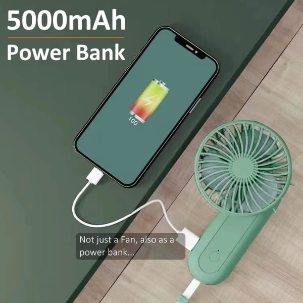 USB-tuuletin Power Bankilla, 5000 mAh, ladattava tuuletin, pieni, 4 tuulen nopeutta