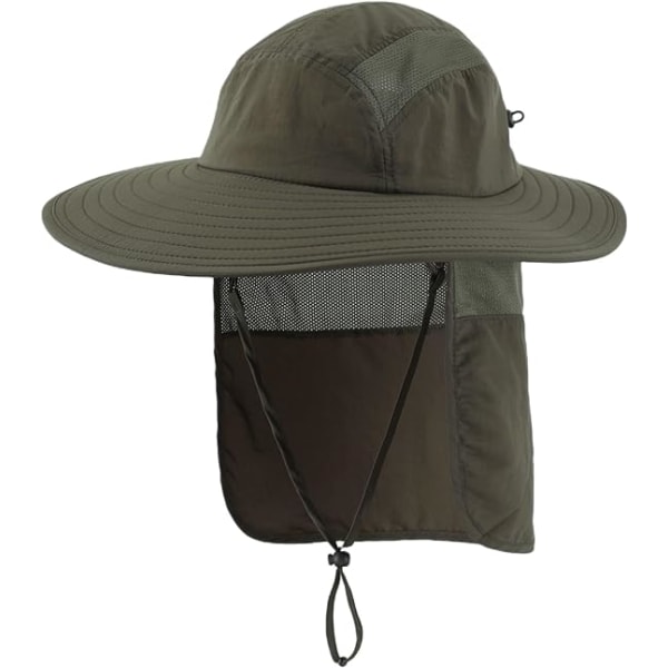 Voksen UPF 50+ solbeskyttende kasket med bred skygge og nakkeflap Army Green