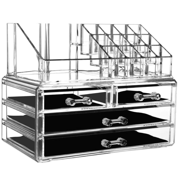 Sminkeorganisator i akryl med 4 skuffer - Sminkeholder transparent