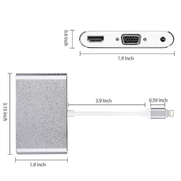 1080p Lightning til HDMI VGA Audio Video Adapter for Apple - Perfet