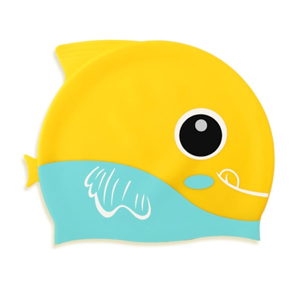 Lasten silikoninen uimahattu, sarjakuva-kuvio, pojille 3-12-vuotiaille, korvasuojilla - Rantahattu Yellow Small fish