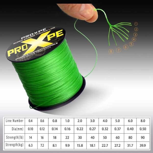 Grön-500M-0,27mm-40lb--8-trådig PE-flätad fiskelina, slät multifilament, flugfiske efter karp,