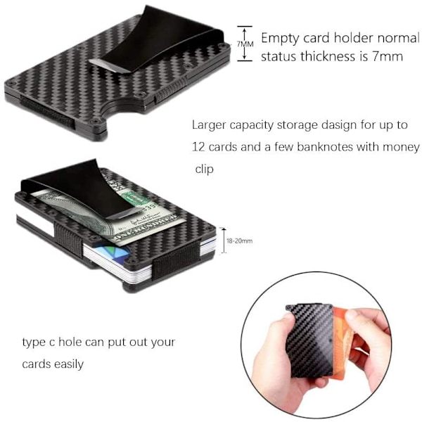 Korthållare i kolfiber RFID Svart - Julklapp One size