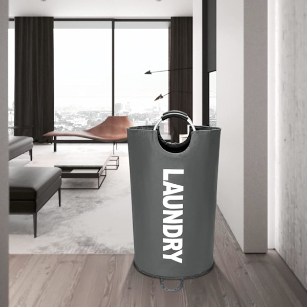 90L Stor tvättkorg, fristående hög tvättkorg, hopfällbar tvättpåse Dark Grey