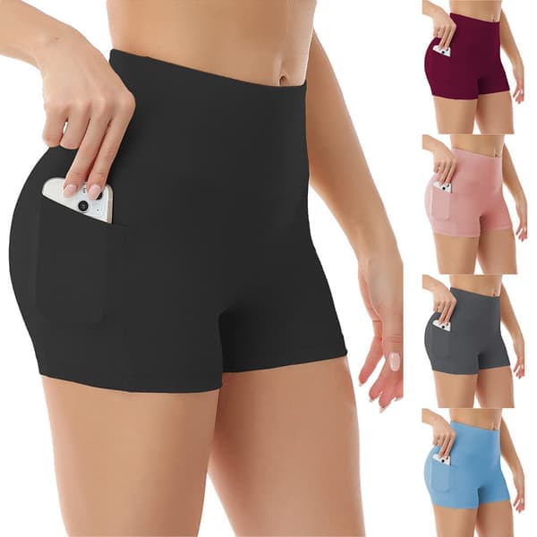 Yogashorts, damshorts, sidofickor med telefonficka, hög midja, yogaträning, träningsbyxor, underkläder, multi Deep Grey L