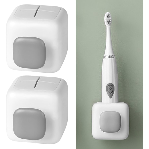 Elektrisk tandborsthållare 2-pack, självhäftande elektrisk tandborsthållare väggmonterad, stativ tandborsthållare (grå vit)
