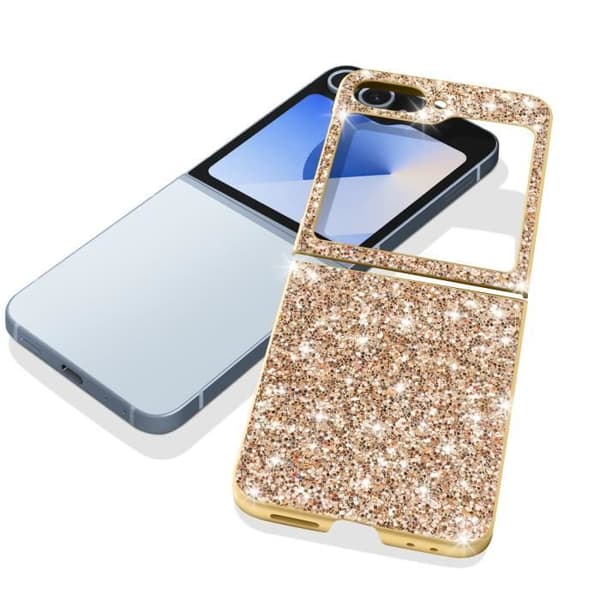 Glitter-etui til Samsung Z Flip 6 - Hård bagside, bløde kanter - Gul - Skinnende - Unisex