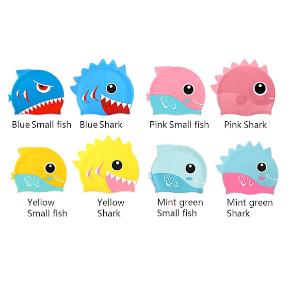 Lasten silikoninen uimahattu, sarjakuva-kuvio, pojille 3-12-vuotiaille, korvasuojilla - Rantahattu Blue Small fish