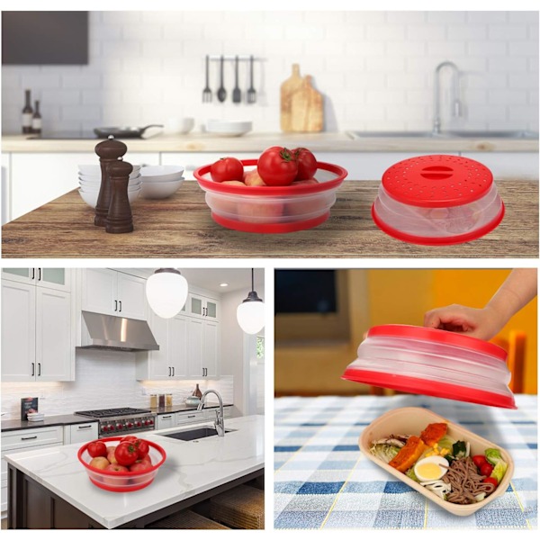 Hopfällbart mikrovågsugnsskydd för mat, stänkskydd för mikrovågsugn, durkslag, diskmaskinssäkert, 2-pack Red 2pcs