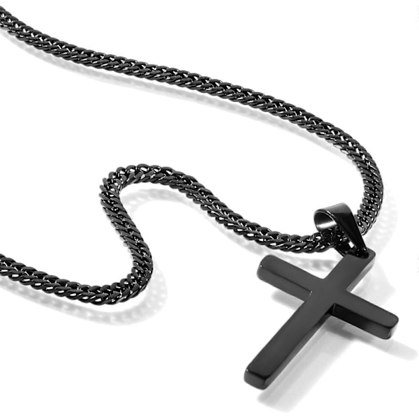 Kors Halskjede for Menn, Sølv Gull Rustfritt Stål Enkelt Kors Anheng Halskjede for Menn Cubansk Lenke 18-26 Tommer Black 22  Inches