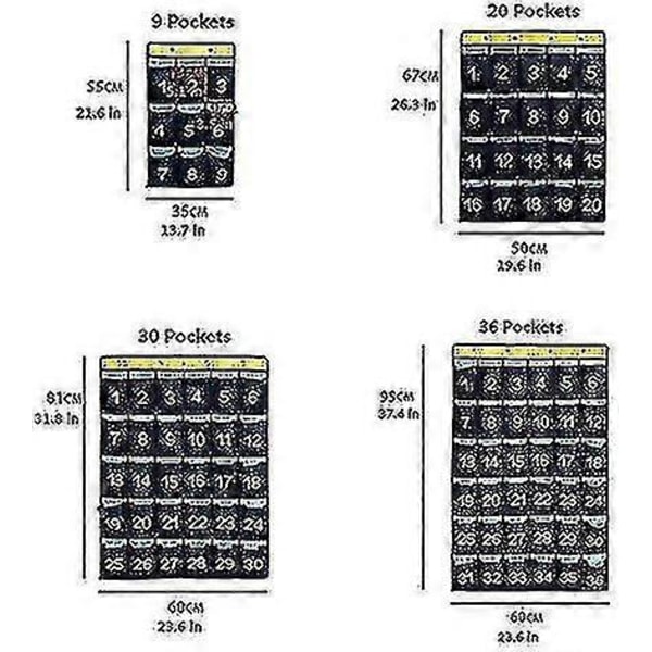 Numrerad fickdiagram för dörrhängning, klassrumsorganisatör för mobiltelefoner, miniräknare, hållare, blå 30 Pockets