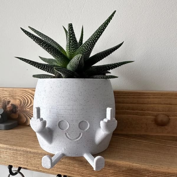 Leende växtkruka - bedårande blomkruka med lekfullt långfingerdesign - unik planter för suckulenter - rymmer små växter Gray