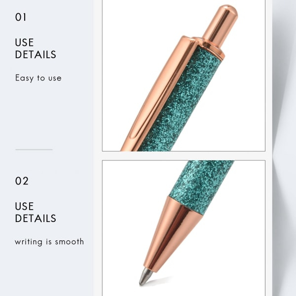 Flerfärgade glitterkulspetspennor i metall med klickfunktion, svart bläck, medium
