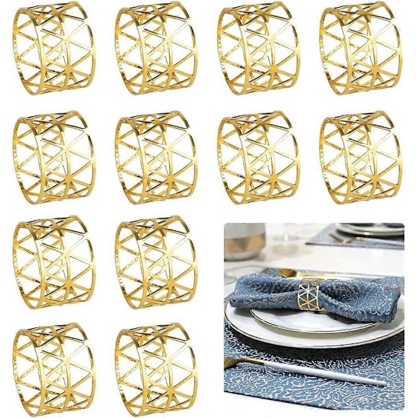 12 stk Serviettringer Gull Hule Serviettringer Metall Serviettspener
