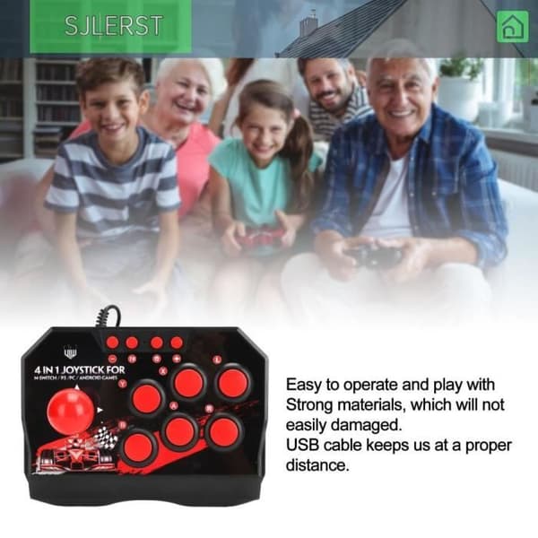 Metall-joystick, 6 runda kontrollknappar, D-stick för PS3 Switch PC med bekväm trådbunden USB-kabel
