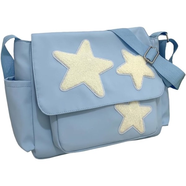 Söt Messenger-väska, Estetisk Canvas Crossbody-väska, Star Crossbody-väska（Blå）