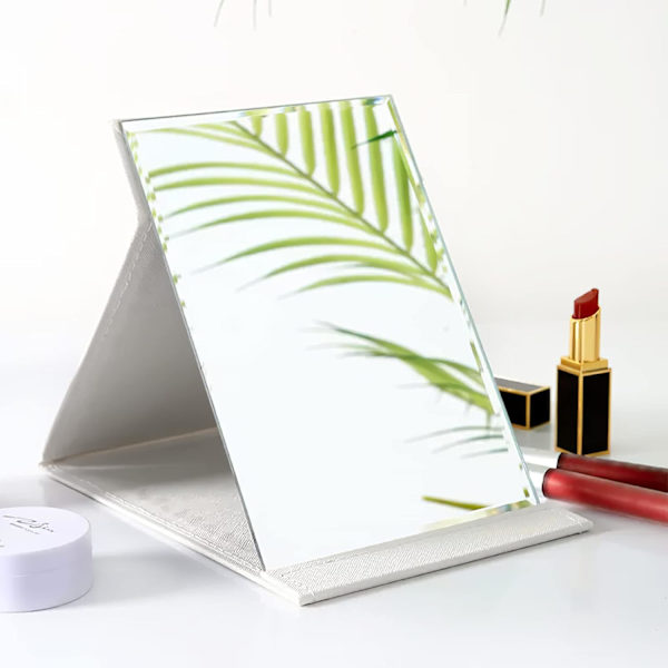 Taitettava kannettava peili, super HD kompakti meikkpeili, musta PU-nahkainen matkustajapeili, vapaasti seisova peili White 16x12cm
