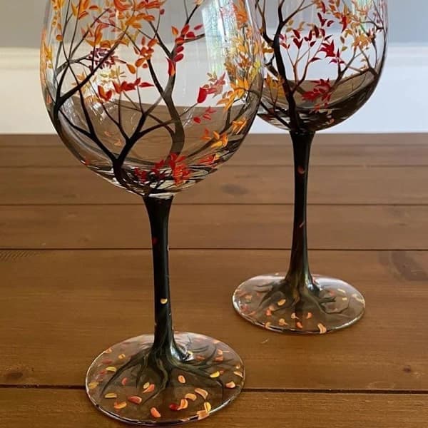 Fire årstider Trær Vinglass Beger Kreativt Trykt Glass CA Onesize