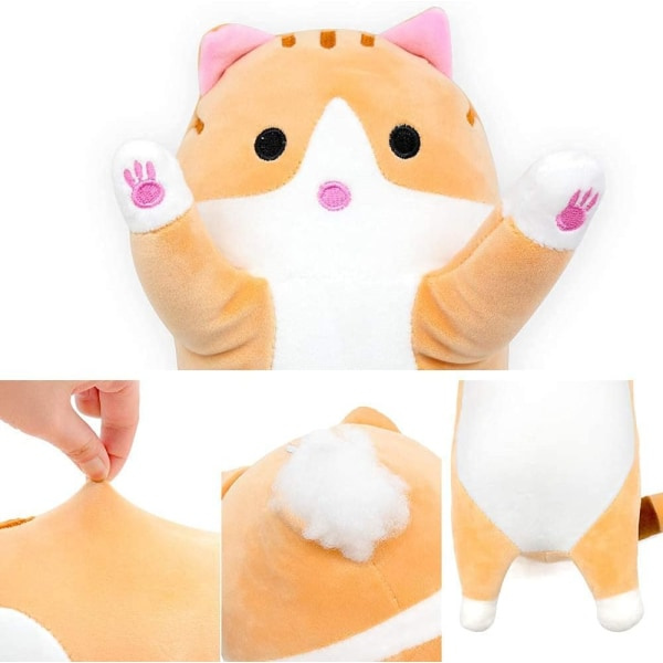 Katt plysch kudde docka leksak mjuk katt gosedjur lång kudde leksak kattunge kroppskudde present till barn och flickvän (brun, 70cm)