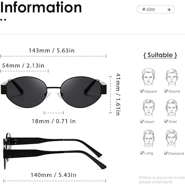 Retro Metallirunkoiset Aurinkolasit Soikeat Aurinkolasit Muodikkaat Aurinkolasit Monipuoliset Klassinen Sävy UV400-Suoja Naisille Ja Miehille Black/Grey