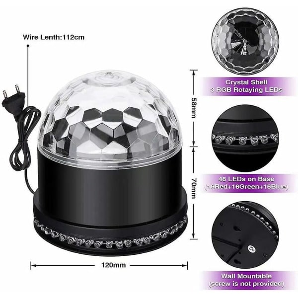 Led Disco Ball 51leds 12w 7 Farver Disco Lampe Fest Lys RGB Lyseffekt Scene Belysning Fest Lys Dekoration [Energiklasse A]