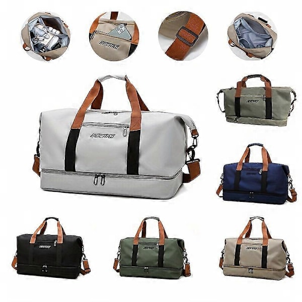 Romslig Reise- og Treningsbag med Skokammer, Tørr/Våt Separasjon, Justerbar Stropp  Ideell for Pendling og Ombordstigning Light Grey