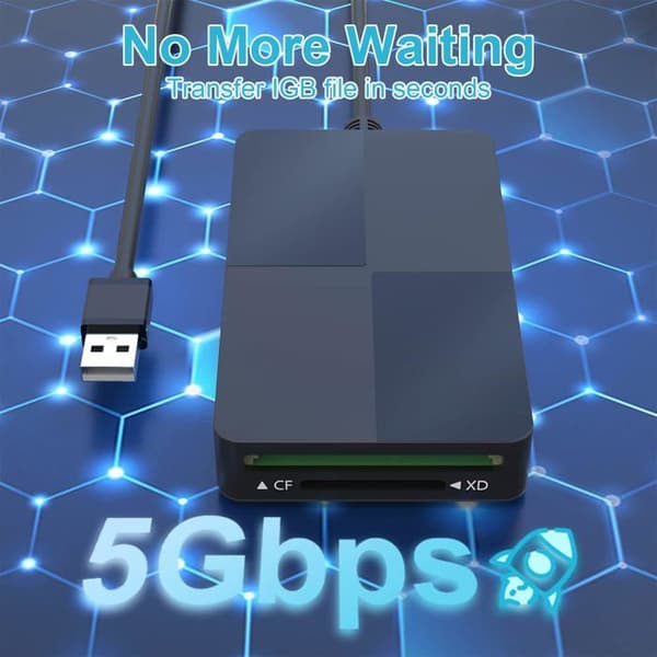 8-i-1 USB 3.0 minneskortläsare, USB A till SD-adapter, SD, Micro SD, MS, CF-kortläsare med 3 USB 3.0-portar