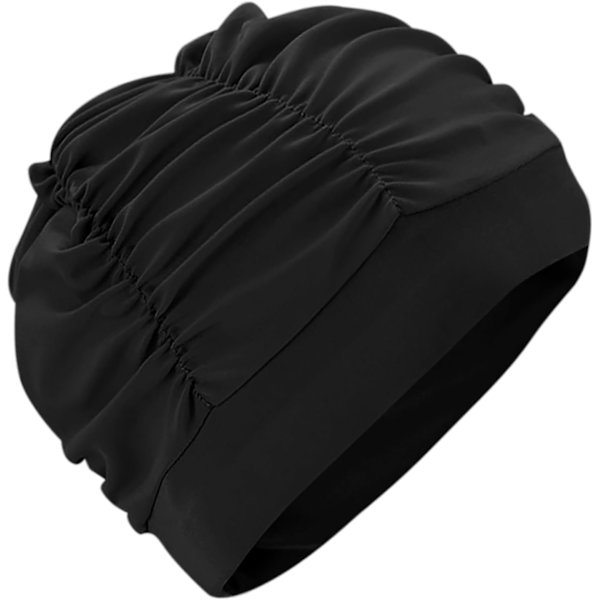 Dame plissert svømmehette nylon stoff damer langt hår svømmehette super elastisk badehette strand surfinghette