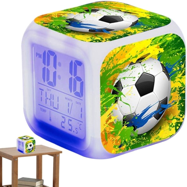Kreativ Väckarklocka, Fotboll LED Multifunktionell Färgrik Färgskiftande Ljus Väckarklocka Student Tyst Väckarklocka, Mycket Lämplig Som En Chi 23