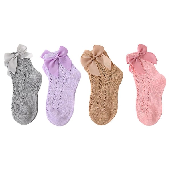 Baby flickstrumpor Toddler rosett Mesh andas klänning strumpor Barn Uniform strumpor, enfärgad, 4 par L