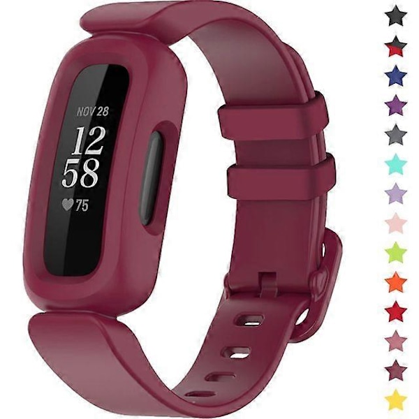 Rannekkeet Fitbit Ace 3 -lapsille, silikoniset vedenpitävät rannekorutarvikkeet, urheilukellon rannekkeen vaihto Fitbit Ace 3 -pojille ja -tytöille Wine Fitbit Ace 3