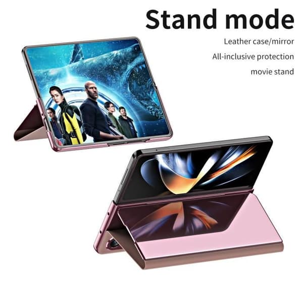 Etui - Galaxy Z Fold 4 - Stødsikkert - Spejl - Smart Stand - Pink