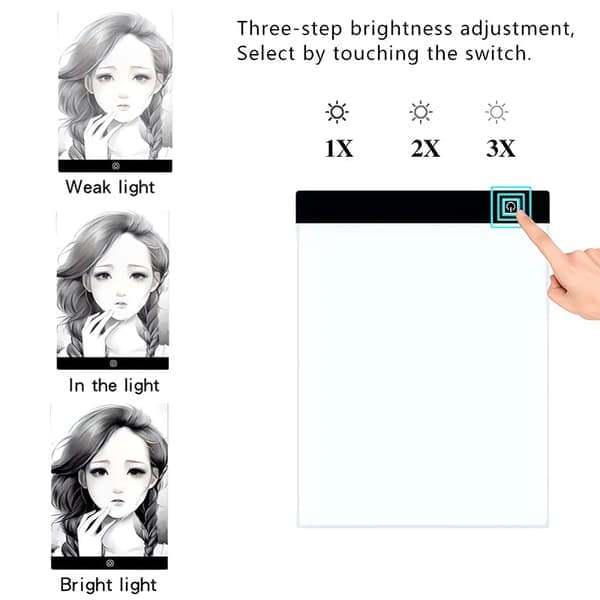 LED tegneplade A5/A4/A3 med 3 lysstyrkeniveauer Lysplade/Lysbord A4 A4