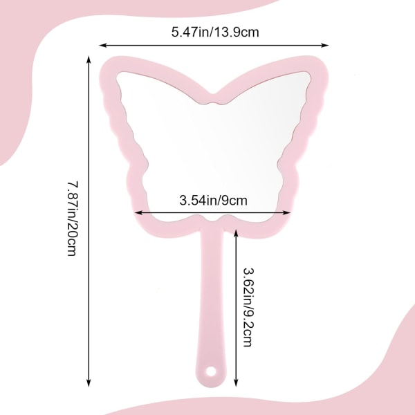 Perhosmuotoinen käsipeili, meikkikäsipeili kahvalla, pieni perhospeili, koristeellinen käsipeili