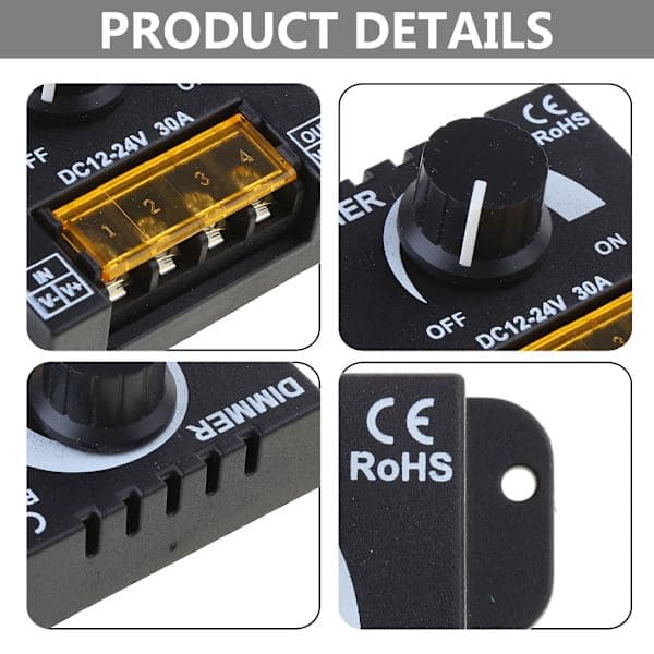 DC 12V 24V 30A LED-lysbånd PWM-dæmpningscontroller med aluminiumshus