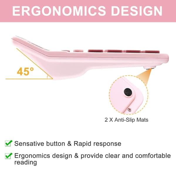 Lommeregnere, 12-cifret skrivebordslommeregner med stort display og store knapper, solcellebatteri dobbelt strømkilde kontorlommeregner (pink) Pink
