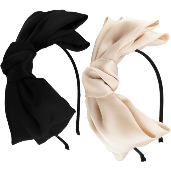 2 st söta stora rosett hårband rosett pannband hår accessoarer flickor kvinnor huvudbonader (svart, champagne)