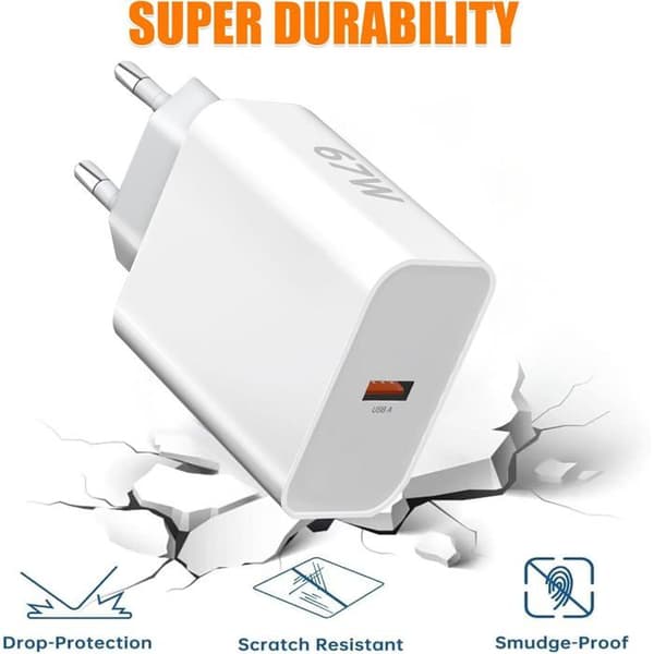 67W USB-C Snabbladdare - SYSSEN - Turboladdning - 1,5M USB-C-kabel - Vit - Multi-säkerhetsskydd