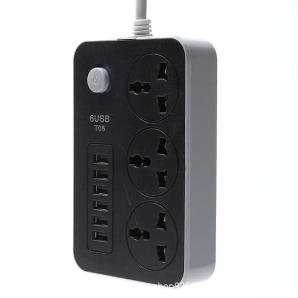 6 USB 3.1A Bord-strømadapter, Sort, Hurtig digital opladning, 2M