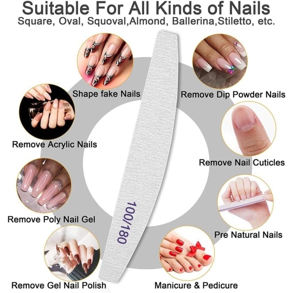 Professionella nagelfilar, dubbelsidig Emery Board för naglar 100/180 Grit, 10Pack Fine Grit Nail File 100/180 100/180