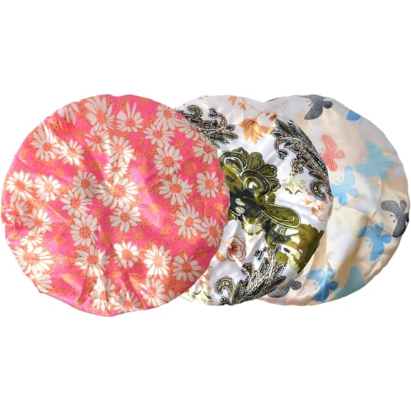 3-pack dubbellagers duschmössa vattentät elastisk badmössa för kvinnor dusch spa salong Sunflower