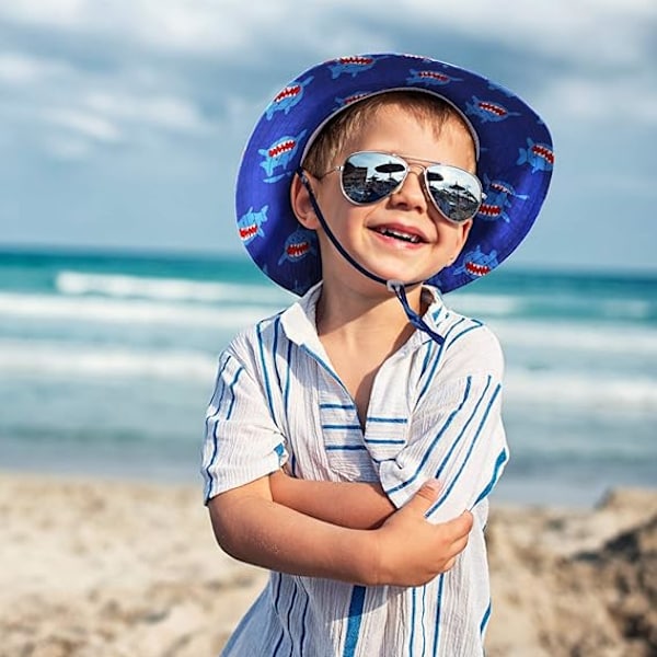 Børne Spand Hat, Unisex Børne Sommer Hat Bred Skygge Solbeskyttelse Hat, Sammenfoldelig Strand Cap med Justerbar Hagesnor UPF 50