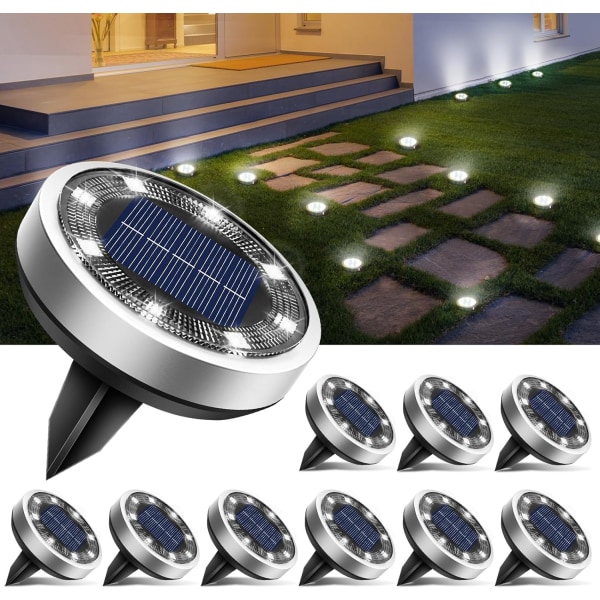 Solcellslampor för utomhusträdgård, 10-pack solcellsmarklampor, 8 st LED solpanellampor utomhus IP65 vattentät