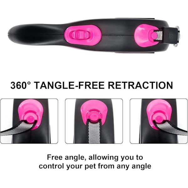 8M Lang Uttrekkbar Hundebånd 50 kg, Slitesterk Hundebånd Robust Hundebånd Automatisk Uttrekkbar Hundetreningsbånd Opptil 50 kg, Grå Rosa Pink