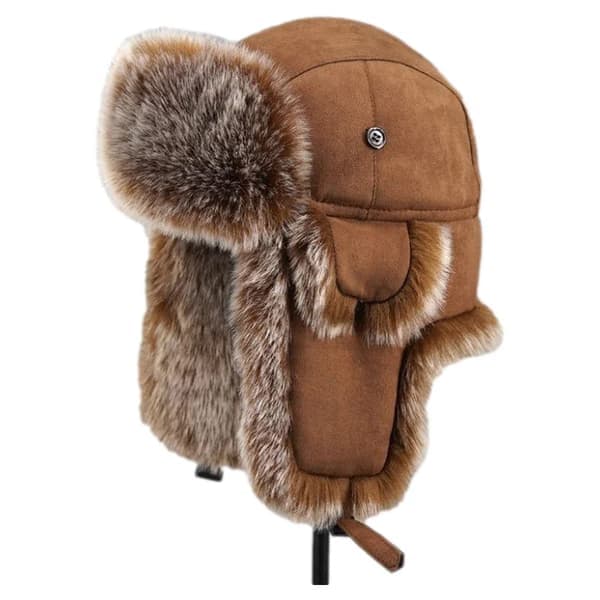 Vinterplysch pilotmössa, unisex, varm snöhatt med öronlappar brun