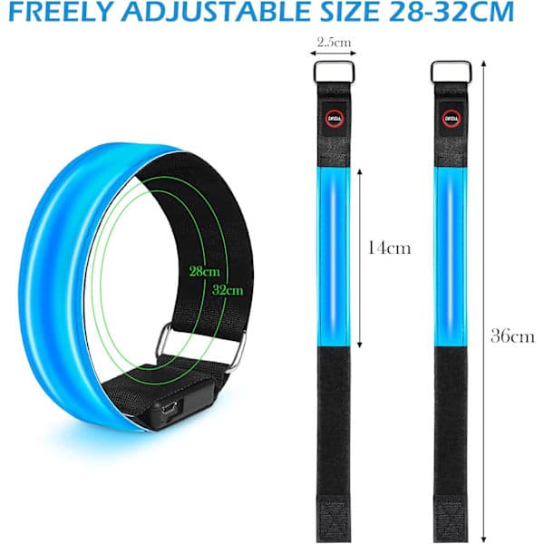 LED-armbånd oppladbart, høy synlighet blinkende reflekterende løpelys for løpere, 2-pakning lysende armbånd LED-løping blå Blue
